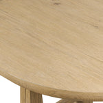 Make space to gather around. This extendable dining table is crafted from drifted oak veneer with a semi-trestle base, thick legs and an oval-shaped surface. The extension expands the table from 84" to a roomier 104" Amethyst Home provides interior design, new home construction design consulting, vintage area rugs, and lighting in the Houston metro area.