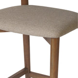 Inspired by simple Scandinavian styling, a tan-finished parawood stool's slit-back metal inlay adds a decorative touch. Easy curves from bent wood give a smooth silhouette. Sized for the counter and upholstered with a thin seat cushion in linen-cotton taupe Amethyst Home provides interior design, new home construction design consulting, vintage area rugs, and lighting in the Seattle metro area.