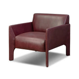 A bold chair design inspired by Italian modernism. Made from burgundy top-grain leather, with a wide format that contrasts slimmer chamfered legs leaving airiness underneath. The result: A beautiful balance of scale.As enthusiasts of clean aesthetics at Amethyst, we love the warm modern inspired Graford Chair - Dulane Burgundy. Amethyst Home provides interior design, new home construction design consulting, vintage area rugs, and lighting in the Washington metro area.