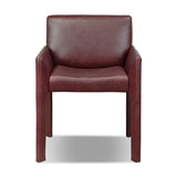 A bold dining chair design inspired by Italian modernism. Made from burgundy top-grain leather, with a wide format that contrasts slimmer chamfered legs leaving airiness underneath. The result: A beautiful balance of scale.As enthusiasts of luxe aesthetics at Amethyst, we love the warm modern inspired Graford Dining Chair - Dulane Burgundy. Amethyst Home provides interior design, new home construction design consulting, vintage area rugs, and lighting in the Alpharetta metro area.