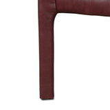 A bold dining chair design inspired by Italian modernism. Made from burgundy top-grain leather, with a wide format that contrasts slimmer chamfered legs leaving airiness underneath. The result: A beautiful balance of scale.As enthusiasts of luxe aesthetics at Amethyst, we love the warm modern inspired Graford Dining Chair - Dulane Burgundy. Amethyst Home provides interior design, new home construction design consulting, vintage area rugs, and lighting in the Austin metro area.