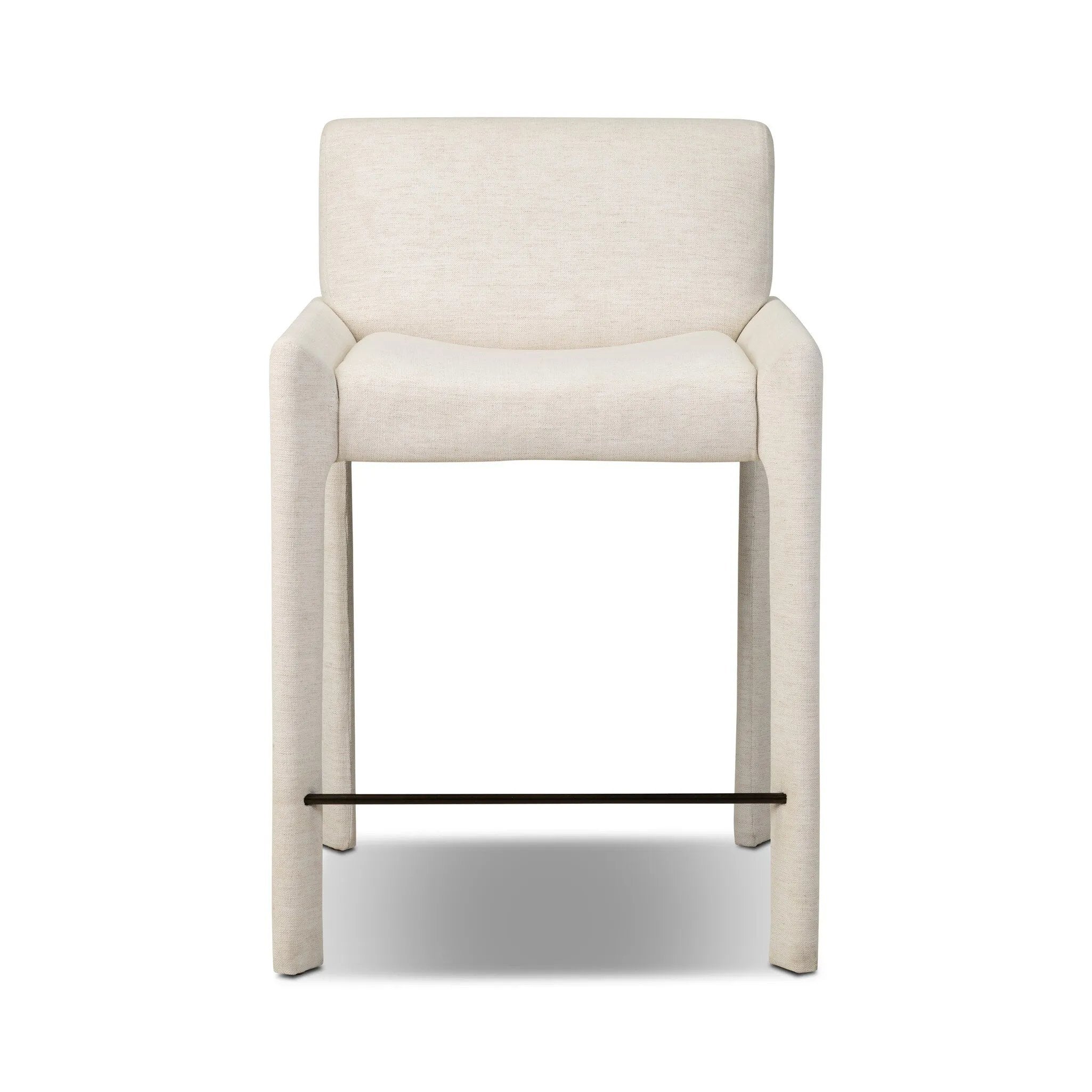 A bold design inspired by Italian modernism. Made from Crypton® performance fabric, with a wide format that contrasts slimmer chamfered legs and a thin metal footrest. The result: A beautiful balance of scale, perfectly sized for the counter. Amethyst Home provides interior design, new home construction design consulting, vintage area rugs, and lighting in the Houston metro area.