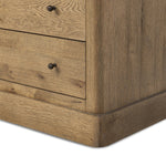 Large, traditional cabinetry of honey-finished oak brings a timeless look — and plenty of storage — to any room in the house. Sliding glass doors modernize this heritage-inspired piece, so you can style your favorite books and belongings. Six roomy drawers create endless storage possibilities for your space Amethyst Home provides interior design, new home construction design consulting, vintage area rugs, and lighting in the Charlotte metro area.