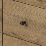 Large, traditional cabinetry of honey-finished oak brings a timeless look — and plenty of storage — to any room in the house. Sliding glass doors modernize this heritage-inspired piece, so you can style your favorite books and belongings. Six roomy drawers create endless storage possibilities for your space Amethyst Home provides interior design, new home construction design consulting, vintage area rugs, and lighting in the Laguna Beach metro area.