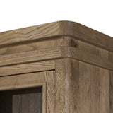 Large, traditional cabinetry of honey-finished oak brings a timeless look — and plenty of storage — to any room in the house. Sliding glass doors modernize this heritage-inspired piece, so you can style your favorite books and belongings. Six roomy drawers create endless storage possibilities for your space Amethyst Home provides interior design, new home construction design consulting, vintage area rugs, and lighting in the Nashville metro area.