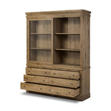 Large, traditional cabinetry of honey-finished oak brings a timeless look — and plenty of storage — to any room in the house. Sliding glass doors modernize this heritage-inspired piece, so you can style your favorite books and belongings. Six roomy drawers create endless storage possibilities for your space Amethyst Home provides interior design, new home construction design consulting, vintage area rugs, and lighting in the Omaha metro area.