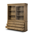 Large, traditional cabinetry of honey-finished oak brings a timeless look — and plenty of storage — to any room in the house. Sliding glass doors modernize this heritage-inspired piece, so you can style your favorite books and belongings. Six roomy drawers create endless storage possibilities for your space Amethyst Home provides interior design, new home construction design consulting, vintage area rugs, and lighting in the Seattle metro area.