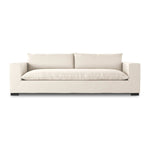 Welcome to the modern lounging essential. A timeless track arm sofa is upholstered in a neutral oatmeal performance fabric and finished with wooden block legs. Performance fabrics are specially created to withstand spills, stains, high traffic and wear, ensuring long-term comfort and unmatched durability Amethyst Home provides interior design, new home construction design consulting, vintage area rugs, and lighting in the Boston metro area.