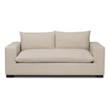 Welcome to the modern lounging essential. A timeless track arm sofa is upholstered in a neutral oatmeal performance fabric and finished with wooden block legs. Performance fabrics are specially created to withstand spills, stains, high traffic and wear, ensuring long-term comfort and unmatched durability Amethyst Home provides interior design, new home construction design consulting, vintage area rugs, and lighting in the Des Moines metro area.