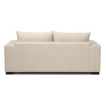 Welcome to the modern lounging essential. A timeless track arm sofa is upholstered in a neutral oatmeal performance fabric and finished with wooden block legs. Performance fabrics are specially created to withstand spills, stains, high traffic and wear, ensuring long-term comfort and unmatched durability Amethyst Home provides interior design, new home construction design consulting, vintage area rugs, and lighting in the Laguna Beach metro area.