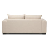 Welcome to the modern lounging essential. A timeless track arm sofa is upholstered in a neutral oatmeal performance fabric and finished with wooden block legs. Performance fabrics are specially created to withstand spills, stains, high traffic and wear, ensuring long-term comfort and unmatched durability Amethyst Home provides interior design, new home construction design consulting, vintage area rugs, and lighting in the Laguna Beach metro area.