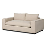 Welcome to the modern lounging essential. A timeless track arm sofa is upholstered in a neutral oatmeal performance fabric and finished with wooden block legs. Performance fabrics are specially created to withstand spills, stains, high traffic and wear, ensuring long-term comfort and unmatched durability Amethyst Home provides interior design, new home construction design consulting, vintage area rugs, and lighting in the Tampa metro area.