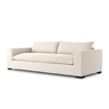 Welcome to the modern lounging essential. A timeless track arm sofa is upholstered in a neutral oatmeal performance fabric and finished with wooden block legs. Performance fabrics are specially created to withstand spills, stains, high traffic and wear, ensuring long-term comfort and unmatched durability Amethyst Home provides interior design, new home construction design consulting, vintage area rugs, and lighting in the Washington metro area.