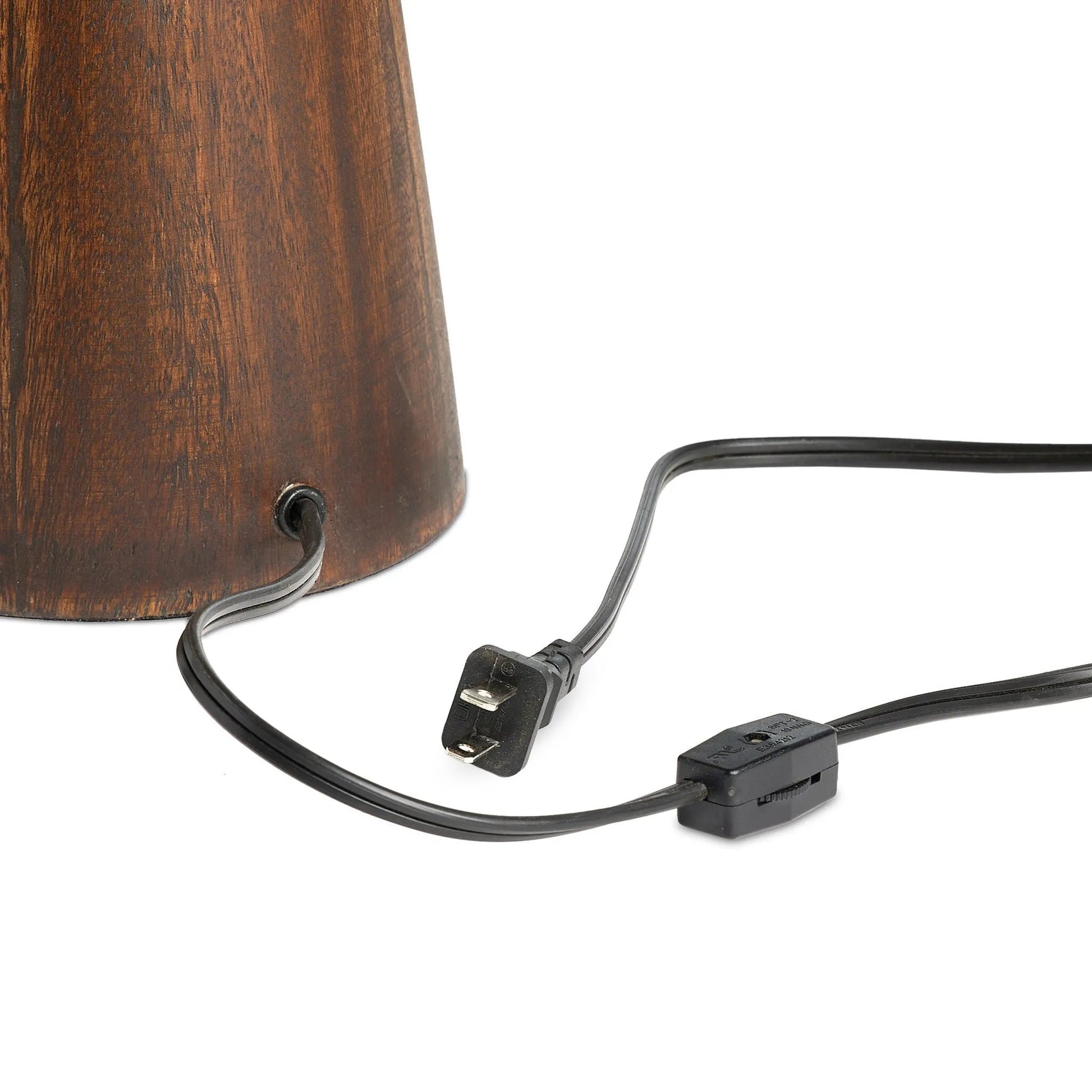 A stylish nod to midcentury mushroom lamps, this beautifully scaled wooden lamp features a gleaming metal shade finished in aged brass. It's topped with a small wood finial to complete the look Amethyst Home provides interior design, new home construction design consulting, vintage area rugs, and lighting in the Washington metro area.