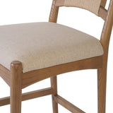 A curved back wrapped and textural woven paper cord take this everyday counter stool to new heights. Natural nettlewood frames a linen-blend seat for a clean look Amethyst Home provides interior design, new home construction design consulting, vintage area rugs, and lighting in the Seattle metro area.