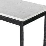 Featuring Hammered White Marble Iron Console Table by Four Hands at Amethyst Home. An open console table pairs a hand-hammered black iron base with a smooth white marble top, crafting a minimalist look with contrast. An open design creates endless possibilities for your media display and storage, or even styled in an entryway. Overall Dimensions: 78.00"w x . Amethyst Home provides interior design, new home construction design consulting, vintage area rugs, and lighting in the Calabasas metro area.