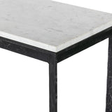 Featuring Hammered White Marble Iron Console Table by Four Hands at Amethyst Home. An open console table pairs a hand-hammered black iron base with a smooth white marble top, crafting a minimalist look with contrast. An open design creates endless possibilities for your media display and storage, or even styled in an entryway. Overall Dimensions: 78.00"w x . Amethyst Home provides interior design, new home construction design consulting, vintage area rugs, and lighting in the Calabasas metro area.