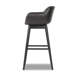 Featuring Hannah Sonoma Black Swivel Bar + Counter Stool by Four Hands at Amethyst Home. BarOverall Dimensions: 21.75"w x 20.50"d x 40.75"hWeight: 23.81 lbsCounterOverall Dimensions: 21.75"w x 20.50"d x 36.75"hWeight: 21.61 lbsMaterials: Top Grain Leather, Solid Oak, Solid Ash. Amethyst Home provides interior design, new home construction design consulting, vintage area rugs, and lighting in the Charlotte metro area.