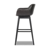 Featuring Hannah Sonoma Black Swivel Bar + Counter Stool by Four Hands at Amethyst Home. BarOverall Dimensions: 21.75"w x 20.50"d x 40.75"hWeight: 23.81 lbsCounterOverall Dimensions: 21.75"w x 20.50"d x 36.75"hWeight: 21.61 lbsMaterials: Top Grain Leather, Solid Oak, Solid Ash. Amethyst Home provides interior design, new home construction design consulting, vintage area rugs, and lighting in the Charlotte metro area.