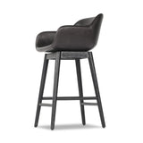 Featuring Hannah Sonoma Black Swivel Bar + Counter Stool by Four Hands at Amethyst Home. BarOverall Dimensions: 21.75"w x 20.50"d x 40.75"hWeight: 23.81 lbsCounterOverall Dimensions: 21.75"w x 20.50"d x 36.75"hWeight: 21.61 lbsMaterials: Top Grain Leather, Solid Oak, Solid Ash. Amethyst Home provides interior design, new home construction design consulting, vintage area rugs, and lighting in the Kansas City metro area.