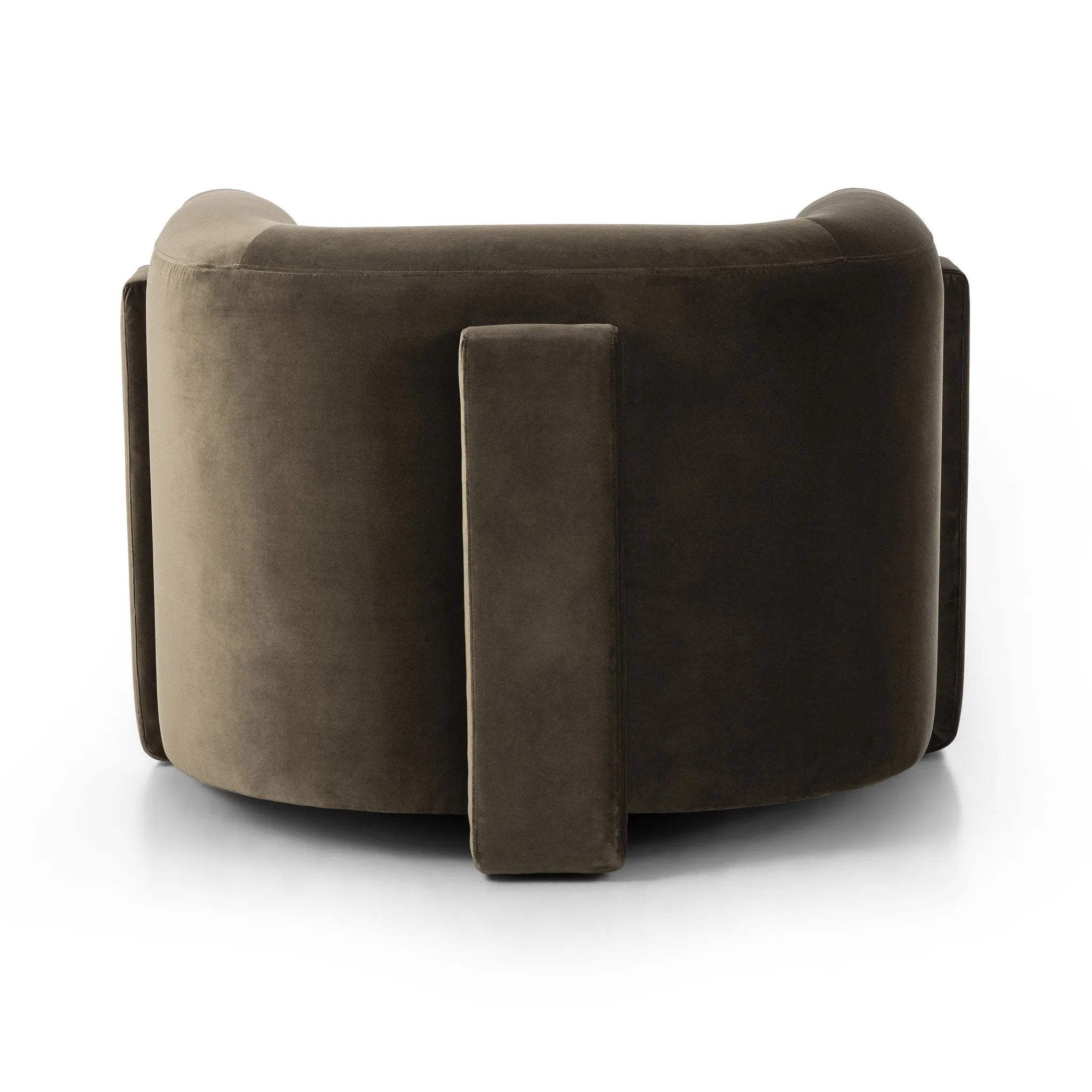 A true showstopper. A fully upholstered outer frame cradles this classic chair upholstered in a velvety olive fabric Amethyst Home provides interior design, new home construction design consulting, vintage area rugs, and lighting in the Park City metro area.