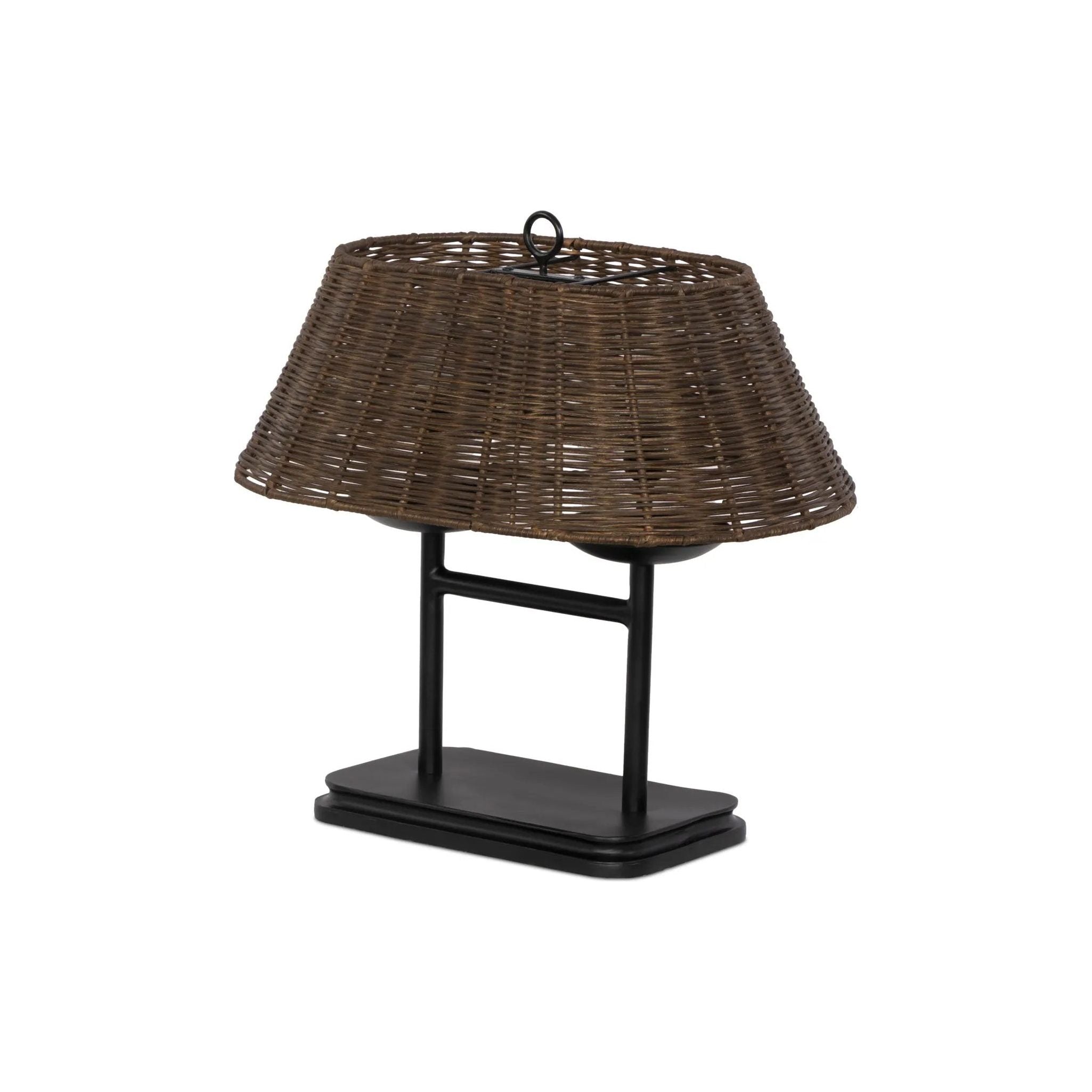 Featuring Harwick Jet Black Table Lamp by Four Hands at Amethyst Home. Craft a warm vibe in any space with a texture-driven table lamp of brown-finished rattan. Black iron shapes a double-arm base with traditional ogee-edge detailing, while a pill-shaped woven shade lets light through to set just the right mood.Overall Dimensions: 20.00"w x 14.00"d x 19.50". Amethyst Home provides interior design, new home construction design consulting, vintage area rugs, and lighting in the Park City metro area.