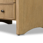 Simple while detailed, this nightstand's trimmed out scallop reeding adds subtle movement and soft texture, complemented by arched side panel legs. Two drawers plus an open shelf bring lots of storage space to the bedside.As enthusiasts of clean materials at Amethyst, we love the nature inspired Hazel Nightstand. Amethyst Home provides interior design, new home construction design consulting, vintage area rugs, and lighting in the Alpharetta metro area.