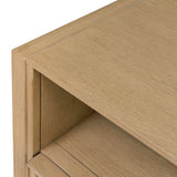 Simple while detailed, this nightstand's trimmed out scallop reeding adds subtle movement and soft texture, complemented by arched side panel legs. Two drawers plus an open shelf bring lots of storage space to the bedside.As enthusiasts of clean materials at Amethyst, we love the nature inspired Hazel Nightstand. Amethyst Home provides interior design, new home construction design consulting, vintage area rugs, and lighting in the Austin metro area.