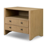 Simple while detailed, this nightstand's trimmed out scallop reeding adds subtle movement and soft texture, complemented by arched side panel legs. Two drawers plus an open shelf bring lots of storage space to the bedside.As enthusiasts of clean materials at Amethyst, we love the nature inspired Hazel Nightstand. Amethyst Home provides interior design, new home construction design consulting, vintage area rugs, and lighting in the Laguna Beach metro area.