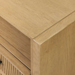 Simple while detailed, this nightstand's trimmed out scallop reeding adds subtle movement and soft texture, complemented by arched side panel legs. Two drawers plus an open shelf bring lots of storage space to the bedside.As enthusiasts of clean materials at Amethyst, we love the nature inspired Hazel Nightstand. Amethyst Home provides interior design, new home construction design consulting, vintage area rugs, and lighting in the Salt Lake City metro area.
