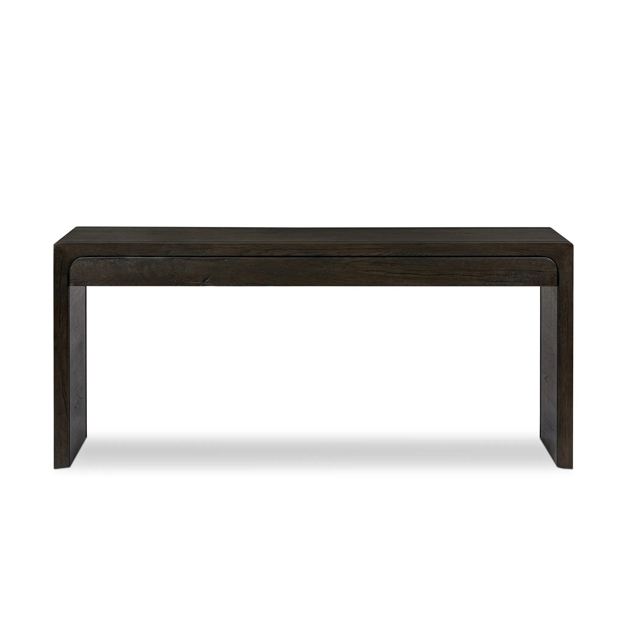 Featuring Henry Charcoal Oak Thick Veneer Desk by Four Hands at Amethyst Home. Made from solid reclaimed oak finished in a rustic charcoal, this slim-profile desk shapes subtly curved corners, bringing a handcrafted look to a minimalist form. Designed in partnership with longtime Four Hands collaborator Thomas Bina and Brazilian designer Ronald Sasson.Overall D. Amethyst Home provides interior design, new home construction design consulting, vintage area rugs, and lighting in the Omaha metro area.