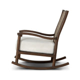 Bring the antique look to the outdoors with this vintage-style outdoor rocking chair. Paired back details let the FSC®-certified teak frame, crosshatch cane panel back and sink-in cushioned seat tell a story of comfort and character. Cover or store inside during inclement weather and when not in use. Amethyst Home provides interior design, new home construction design consulting, vintage area rugs, and lighting in the Winter Garden metro area.