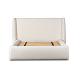 Angled wings anchor the sides of this reimagined shelter bed, grounding an upholstered bed frame. Off-white Crypton® performance fabric covers all-around cushioning. Crypton® performance fabric is specially engineered for protection against stains, moisture and odor Amethyst Home provides interior design, new home construction design consulting, vintage area rugs, and lighting in the Alpharetta metro area.