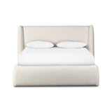 Angled wings anchor the sides of this reimagined shelter bed, grounding an upholstered bed frame. Off-white Crypton® performance fabric covers all-around cushioning. Crypton® performance fabric is specially engineered for protection against stains, moisture and odor Amethyst Home provides interior design, new home construction design consulting, vintage area rugs, and lighting in the Kansas City metro area.