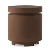 This outdoor propane tank enclosure pairs with fire tables for a clean, seamless look. Made from glass-reinforced concrete, each piece is naturally finished with deep tones of pewter and dark grey. It can act as an end table with its lid on, and has cutouts at the base for hose attachments. Amethyst Home provides interior design, new home construction design consulting, vintage area rugs, and lighting in the Alpharetta metro area.