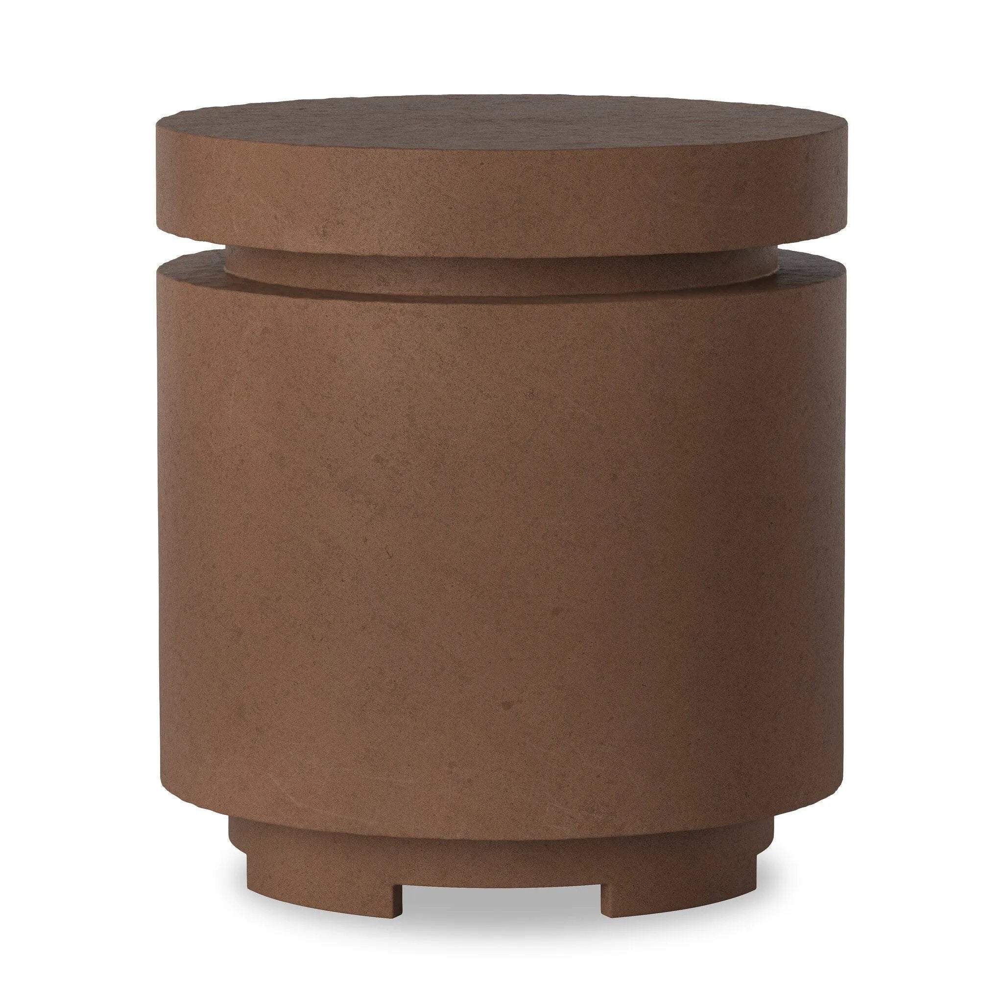 This outdoor propane tank enclosure pairs with fire tables for a clean, seamless look. Made from glass-reinforced concrete, each piece is naturally finished with deep tones of pewter and dark grey. It can act as an end table with its lid on, and has cutouts at the base for hose attachments. Amethyst Home provides interior design, new home construction design consulting, vintage area rugs, and lighting in the Des Moines metro area.