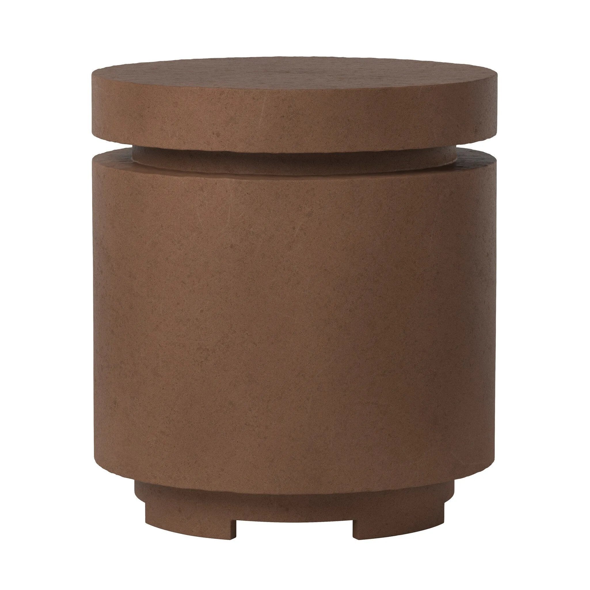 This outdoor propane tank enclosure pairs with fire tables for a clean, seamless look. Made from glass-reinforced concrete, each piece is naturally finished with deep tones of pewter and dark grey. It can act as an end table with its lid on, and has cutouts at the base for hose attachments. Amethyst Home provides interior design, new home construction design consulting, vintage area rugs, and lighting in the Newport Beach metro area.