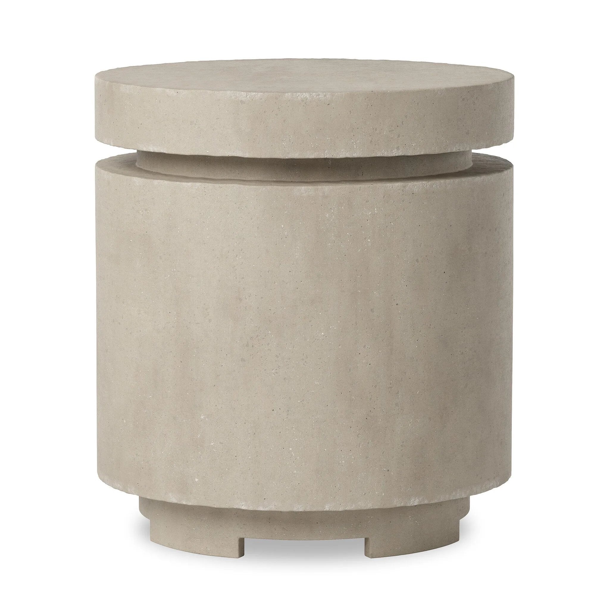 This outdoor propane tank enclosure pairs with fire tables for a clean, seamless look. Made from glass-reinforced concrete, each piece is naturally finished with subtle tones of grey and cream. It can act as an end table with its lid on, and has cutouts at the base for hose attachments. Amethyst Home provides interior design, new home construction design consulting, vintage area rugs, and lighting in the Nashville metro area.