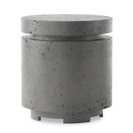 This outdoor propane tank enclosure pairs with fire tables for a clean, seamless look. Made from glass-reinforced concrete, each piece is naturally finished with deep tones of pewter and dark grey. It can act as an end table with its lid on, and has cutouts at the base for hose attachments. Amethyst Home provides interior design, new home construction design consulting, vintage area rugs, and lighting in the Miami metro area.