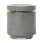 This outdoor propane tank enclosure pairs with fire tables for a clean, seamless look. Made from glass-reinforced concrete, each piece is naturally finished with deep tones of pewter and dark grey. It can act as an end table with its lid on, and has cutouts at the base for hose attachments. Amethyst Home provides interior design, new home construction design consulting, vintage area rugs, and lighting in the Tampa metro area.