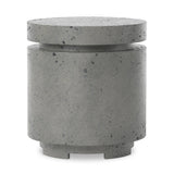 This outdoor propane tank enclosure pairs with fire tables for a clean, seamless look. Made from glass-reinforced concrete, each piece is naturally finished with deep tones of pewter and dark grey. It can act as an end table with its lid on, and has cutouts at the base for hose attachments. Amethyst Home provides interior design, new home construction design consulting, vintage area rugs, and lighting in the Tampa metro area.