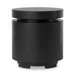 This outdoor propane tank enclosure pairs with fire tables for a clean, seamless look. Made from glass-reinforced concrete, each piece is naturally finished with deep tones of charcoal. It can act as an end table with its lid on, and has cutouts at the base for hose attachments. Cover or store indoors during inclement weather and when not in use. Amethyst Home provides interior design, new home construction design consulting, vintage area rugs, and lighting in the Nashville metro area.