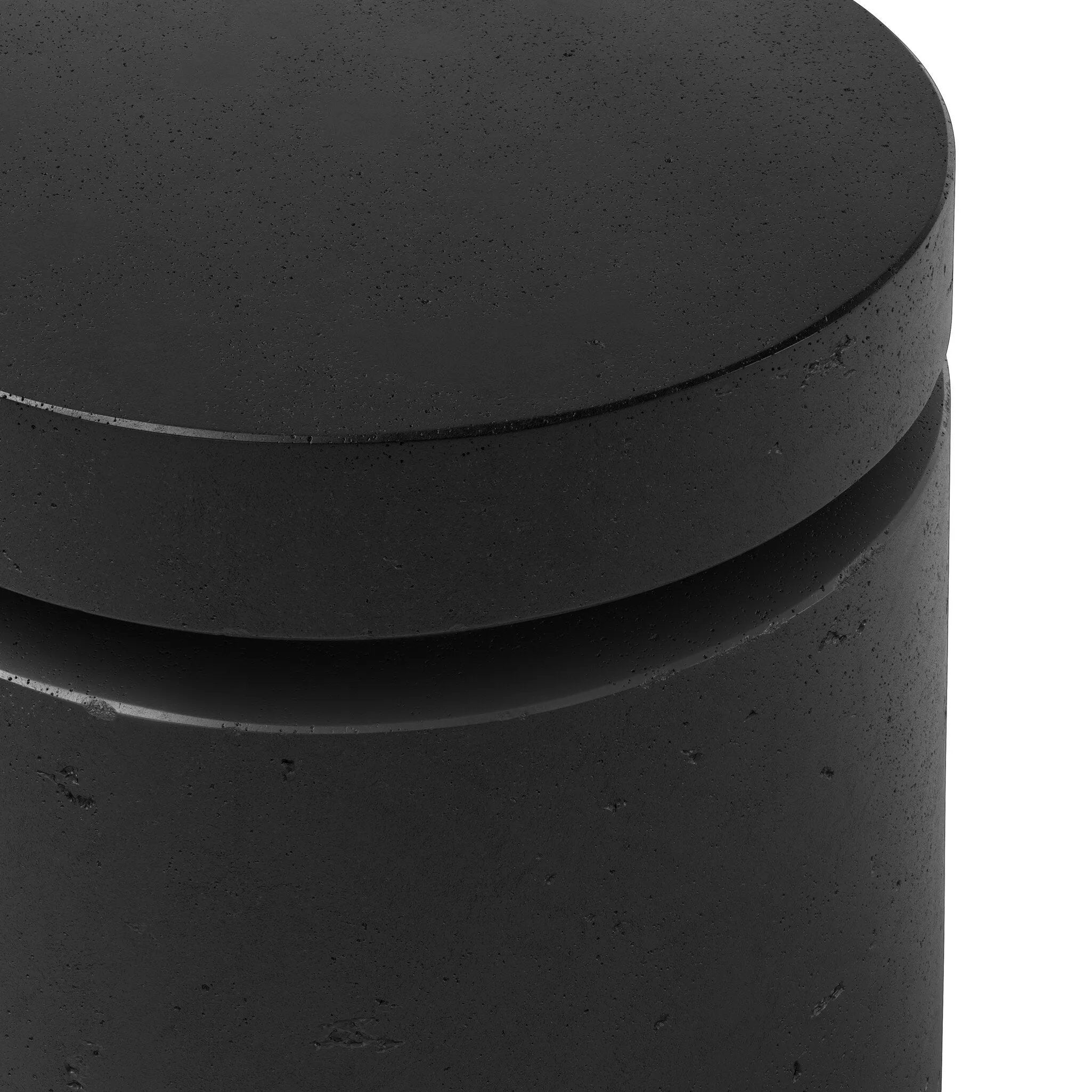 This outdoor propane tank enclosure pairs with fire tables for a clean, seamless look. Made from glass-reinforced concrete, each piece is naturally finished with deep tones of charcoal. It can act as an end table with its lid on, and has cutouts at the base for hose attachments. Cover or store indoors during inclement weather and when not in use. Amethyst Home provides interior design, new home construction design consulting, vintage area rugs, and lighting in the Scottsdale metro area.