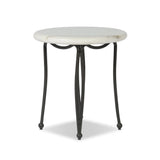 Inspired by Art Deco designs, this outdoor end table introduces a sense of movement to a classic silhouette. Graceful, flowing lines on the base pair with a white marble top for a classic black-and-white look. Cover or store inside during inclement weather and when not in use. Amethyst Home provides interior design, new home construction design consulting, vintage area rugs, and lighting in the Omaha metro area.