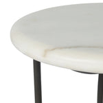 Inspired by Art Deco designs, this outdoor end table introduces a sense of movement to a classic silhouette. Graceful, flowing lines on the base pair with a white marble top for a classic black-and-white look. Cover or store inside during inclement weather and when not in use. Amethyst Home provides interior design, new home construction design consulting, vintage area rugs, and lighting in the Park City metro area.