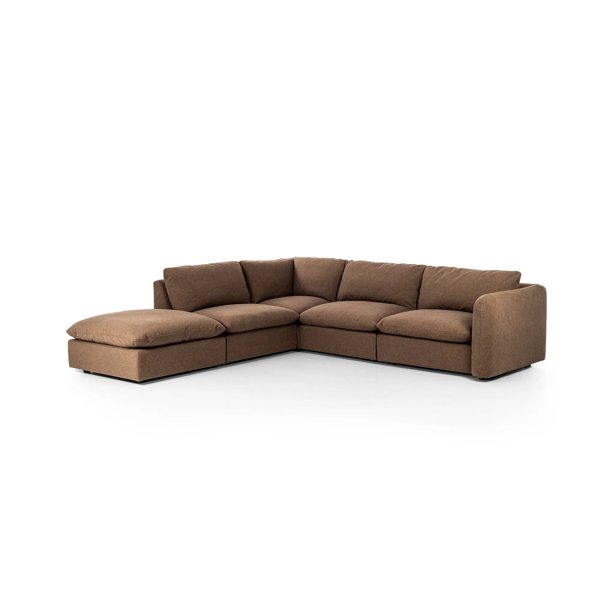 Inflated, pillow-inspired cushioning all around brings cozy comfort to the room. High-performance linen offers the best of both worlds on this plush and welcoming sectional. Amethyst Home provides interior design, new home construction design consulting, vintage area rugs, and lighting in the Portland metro area.