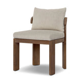 Warm beige upholstery and FSC®-certified teak framing form a simple barrel back outdoor dining chair, complemented by softened edges and a fluid shape for a classic look. Cover or store inside during inclement weather and when not in use. Amethyst Home provides interior design, new home construction design consulting, vintage area rugs, and lighting in the Alpharetta metro area.