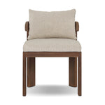 Warm beige upholstery and FSC®-certified teak framing form a simple barrel back outdoor dining chair, complemented by softened edges and a fluid shape for a classic look. Cover or store inside during inclement weather and when not in use. Amethyst Home provides interior design, new home construction design consulting, vintage area rugs, and lighting in the Miami metro area.