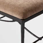 Featuring Jade Altair Mushroom Accent Stool by Four Hands at Amethyst Home. Channel Art Deco with a curved stretcher base of bronzed hammered iron and a velvety seat in a versatile earth tone. Style just about anywhere to create an extra surface or seat. Overall Dimensions: 24.25"w x 20.50"d x 19.00"h. Amethyst Home provides interior design, new home construction design consulting, vintage area rugs, and lighting in the Monterey metro area.