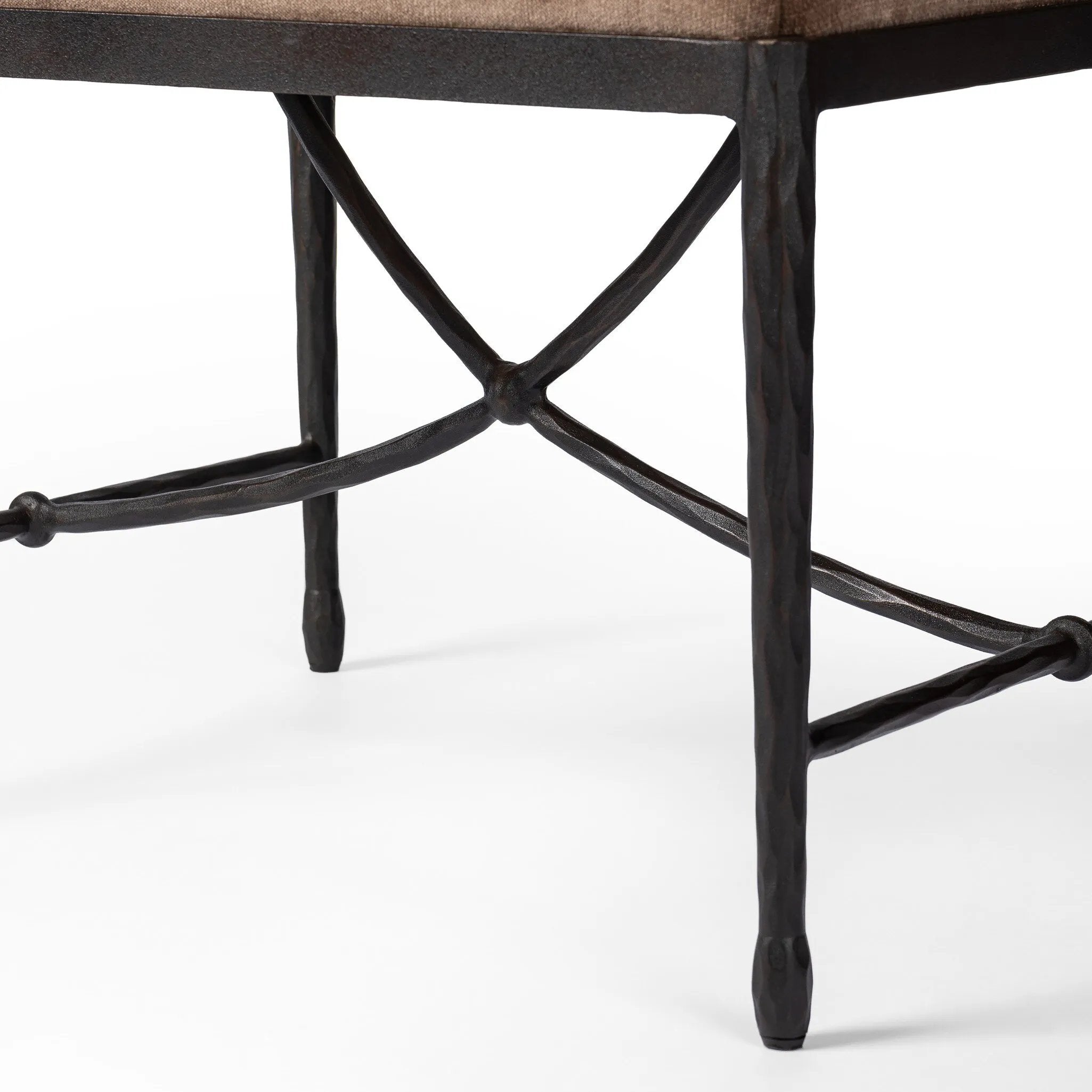 Featuring Jade Altair Mushroom Accent Stool by Four Hands at Amethyst Home. Channel Art Deco with a curved stretcher base of bronzed hammered iron and a velvety seat in a versatile earth tone. Style just about anywhere to create an extra surface or seat. Overall Dimensions: 24.25"w x 20.50"d x 19.00"h. Amethyst Home provides interior design, new home construction design consulting, vintage area rugs, and lighting in the Salt Lake City metro area.